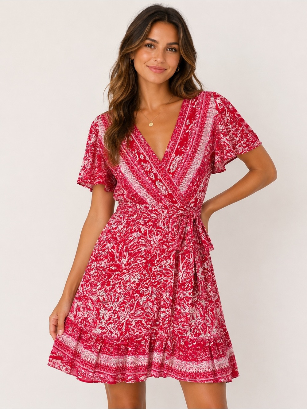 Francesca’s Collections Pink Paisley Faux Wrap Dress | Small